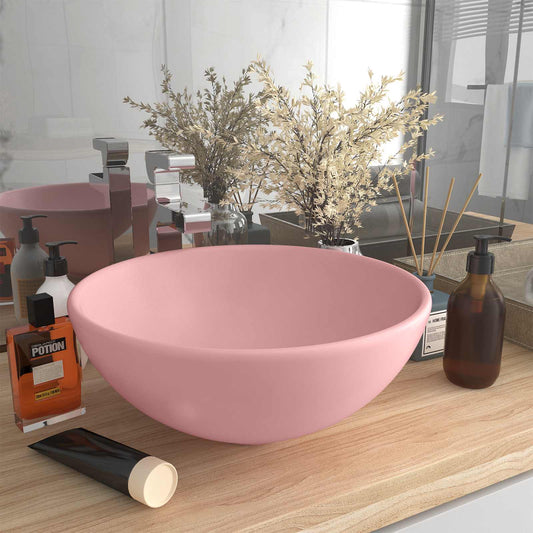 146966 vidaXL Luxury Bathroom Basin Round Matt Pink 32,5x14 cm Ceramic