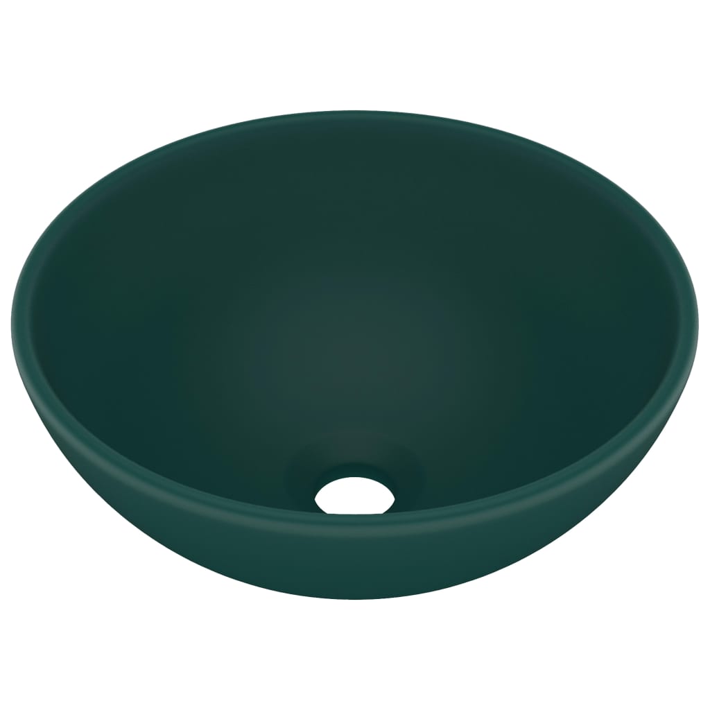 vidaXL Luxury Bathroom Basin Round Matt Dark Green 32.5x14 cm Ceramic