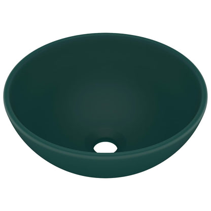 vidaXL Luxury Bathroom Basin Round Matt Dark Green 32.5x14 cm Ceramic