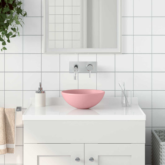 146977 vidaXL Bathroom Sink Ceramic Matt Pink Round