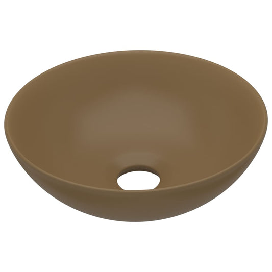 vidaXL Bathroom Sink Ceramic Matt Cream Round
