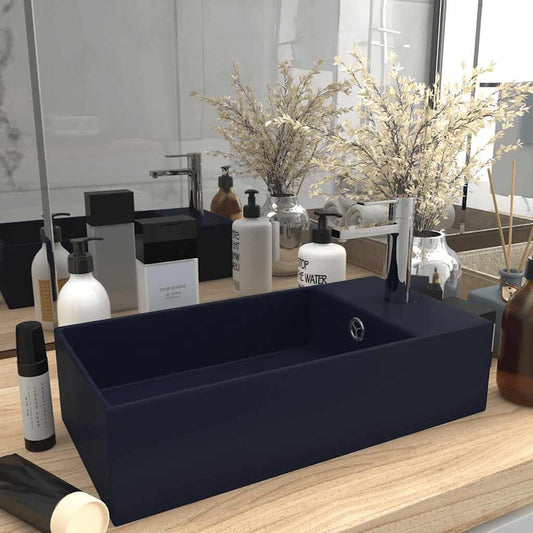 146990 vidaXL Bathroom Sink with Overflow Ceramic Dark Blue