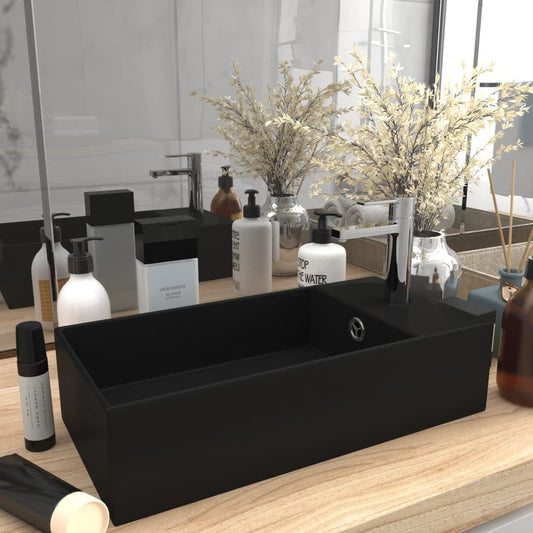 146997 vidaXL Bathroom Sink with Overflow Ceramic Matt Black