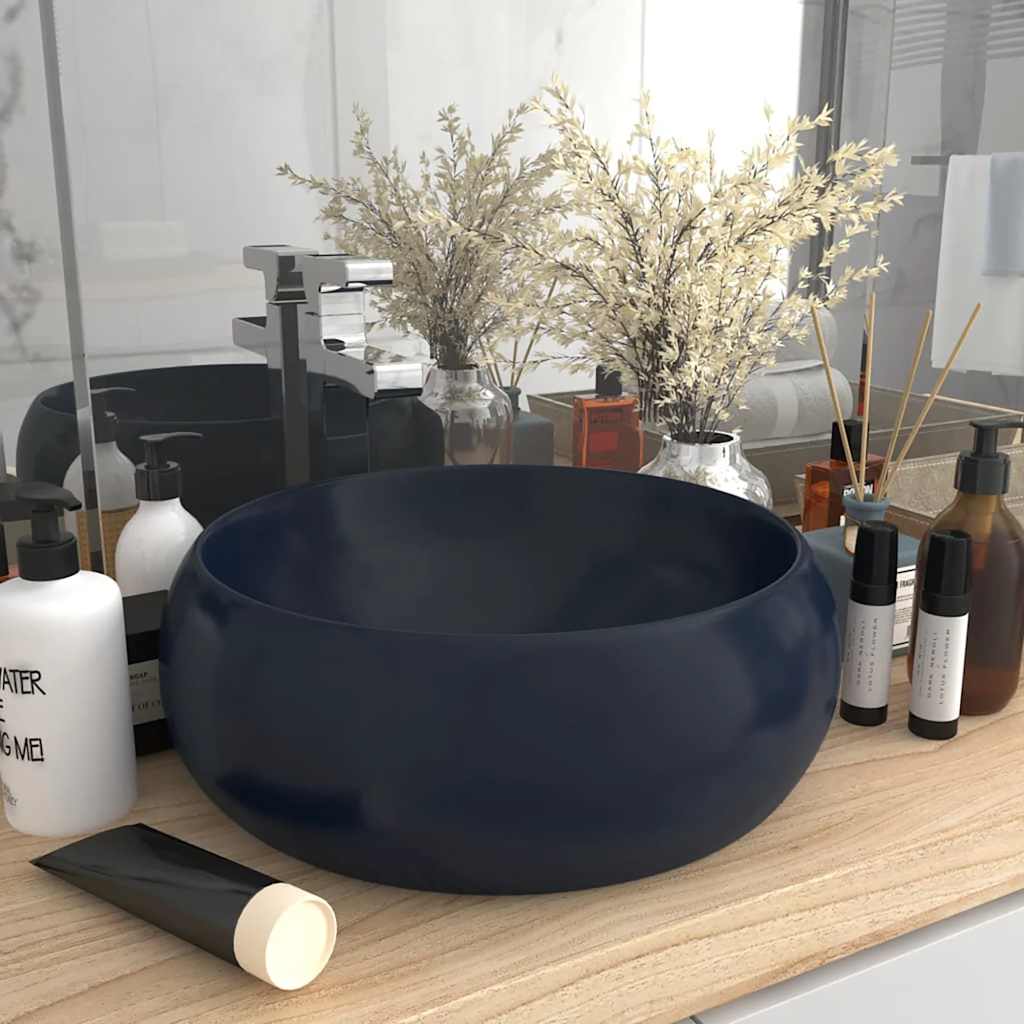 147001 vidaXL Luxury Wash Basin Round Matt Dark Blue 40x15 cm Ceramic