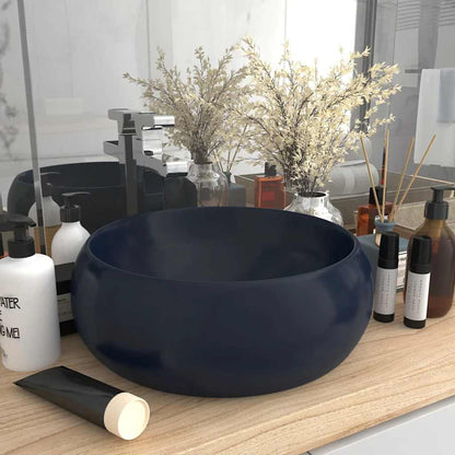 147001 vidaXL Luxury Wash Basin Round Matt Dark Blue 40x15 cm Ceramic