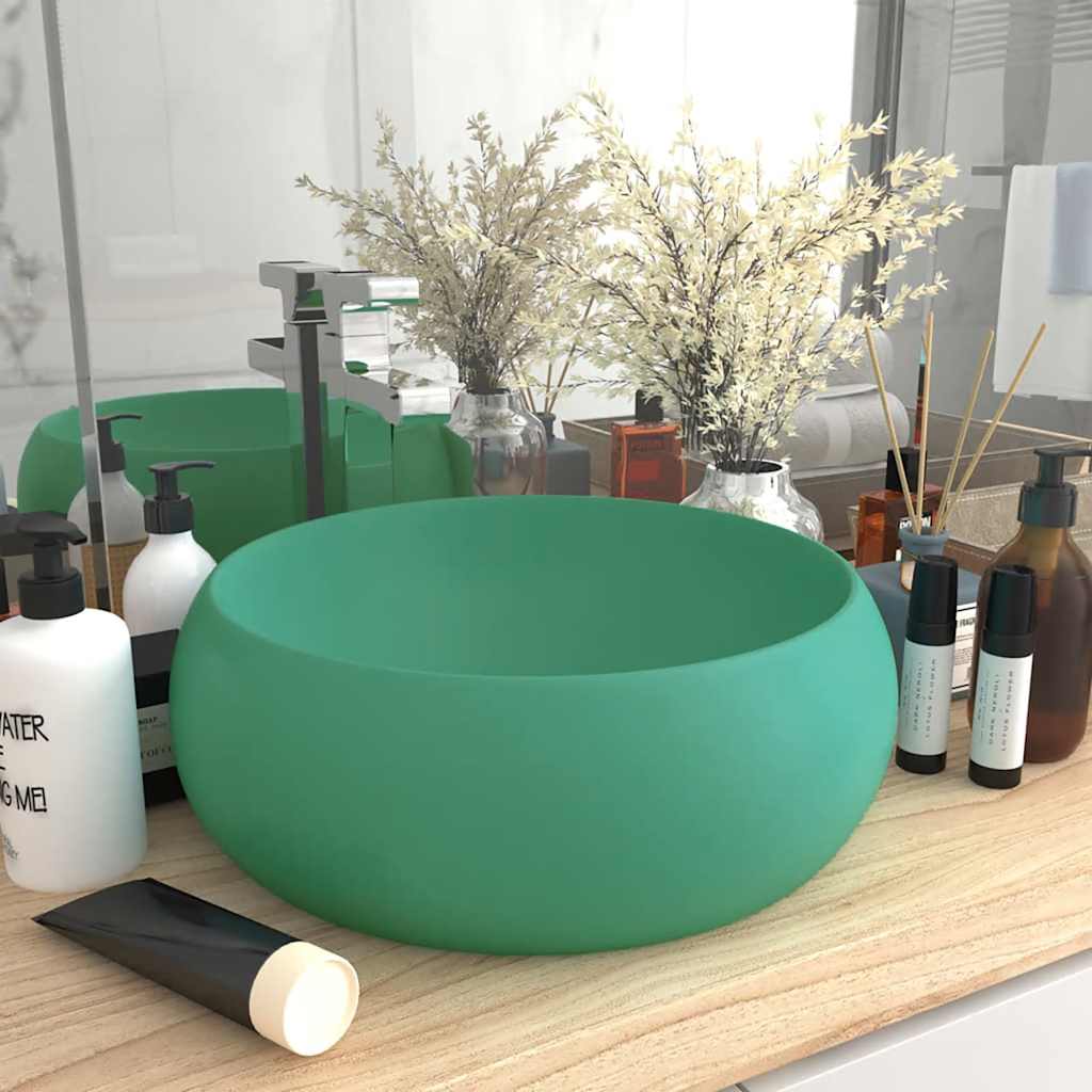 147002 vidaXL Luxury Wash Basin Round Matt Light Green 40x15 cm Ceramic