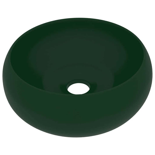 147003 vidaXL Luxury Wash Basin Round Matt Dark Green 40x15 cm Ceramic
