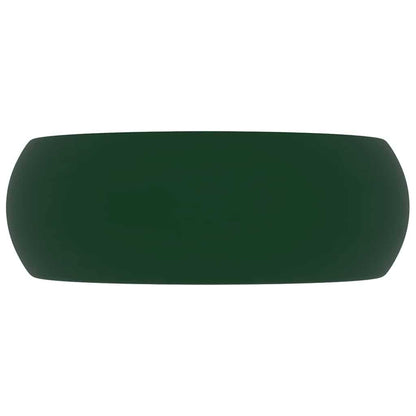 vidaXL Luxury Wash Basin Round Matt Dark Green 40x15 cm Ceramic
