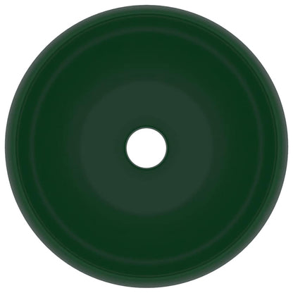 vidaXL Luxury Wash Basin Round Matt Dark Green 40x15 cm Ceramic