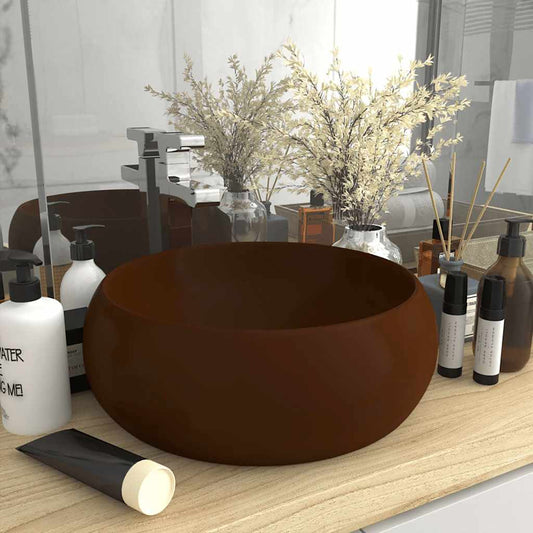 147006 vidaXL Luxury Wash Basin Round Matt Dark Brown 40x15 cm Ceramic