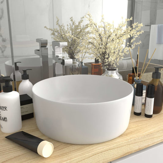 147009 vidaXL Luxury Wash Basin Round Matt White 40x15 cm Ceramic