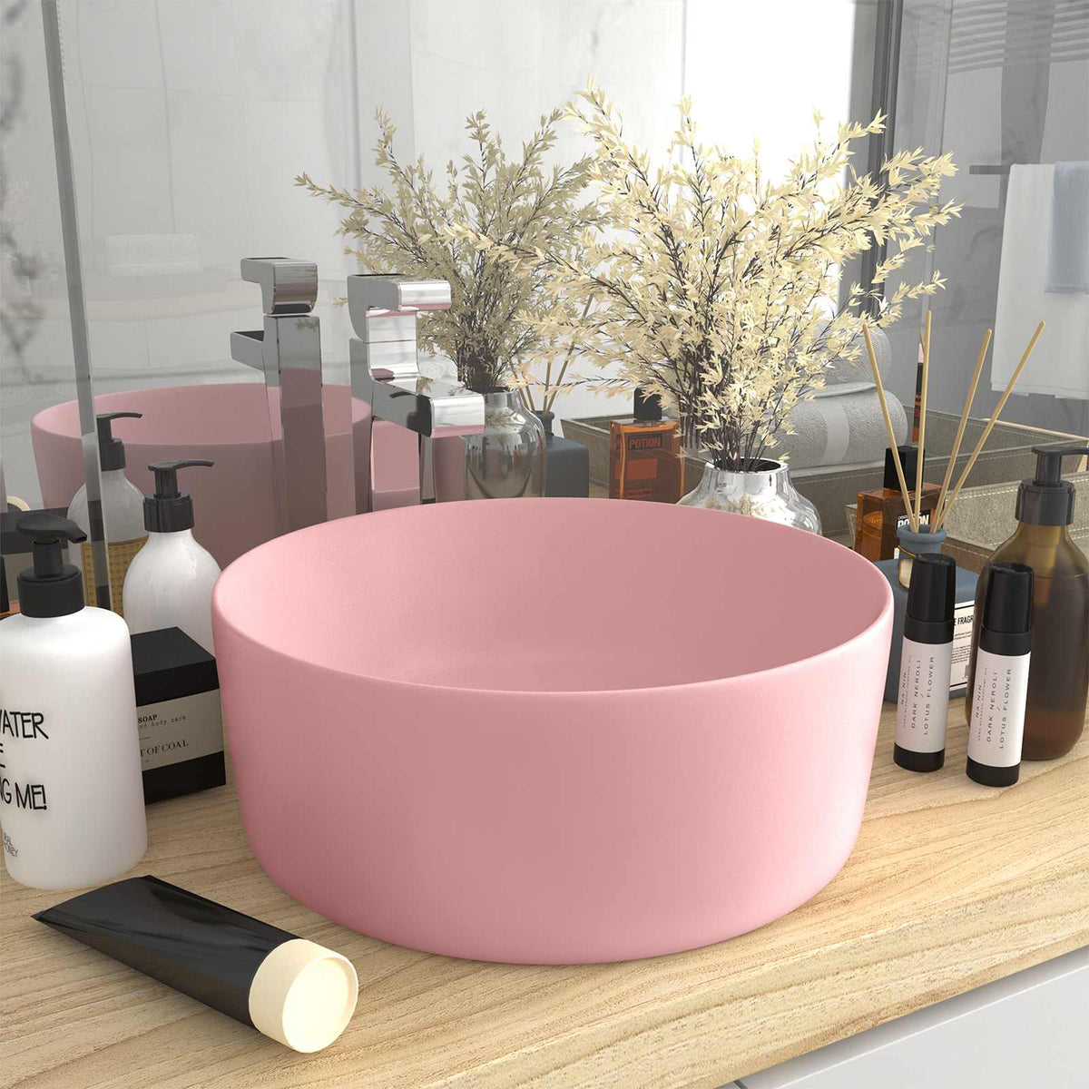 147010 vidaXL Luxury Wash Basin Round Matt Pink 40x15 cm Ceramic