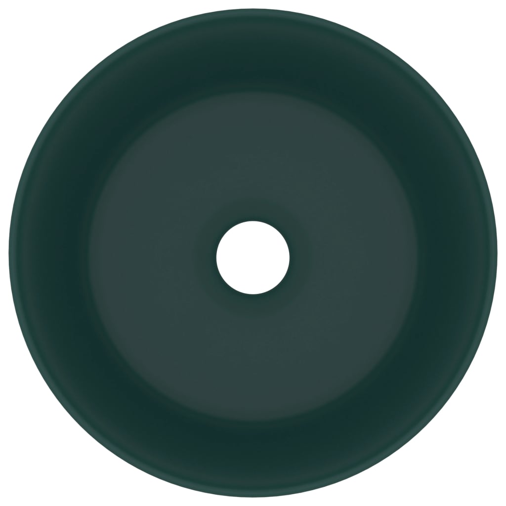 vidaXL Luxury Wash Basin Round Matt Dark Green 40x15 cm Ceramic