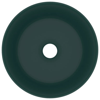 vidaXL Luxury Wash Basin Round Matt Dark Green 40x15 cm Ceramic