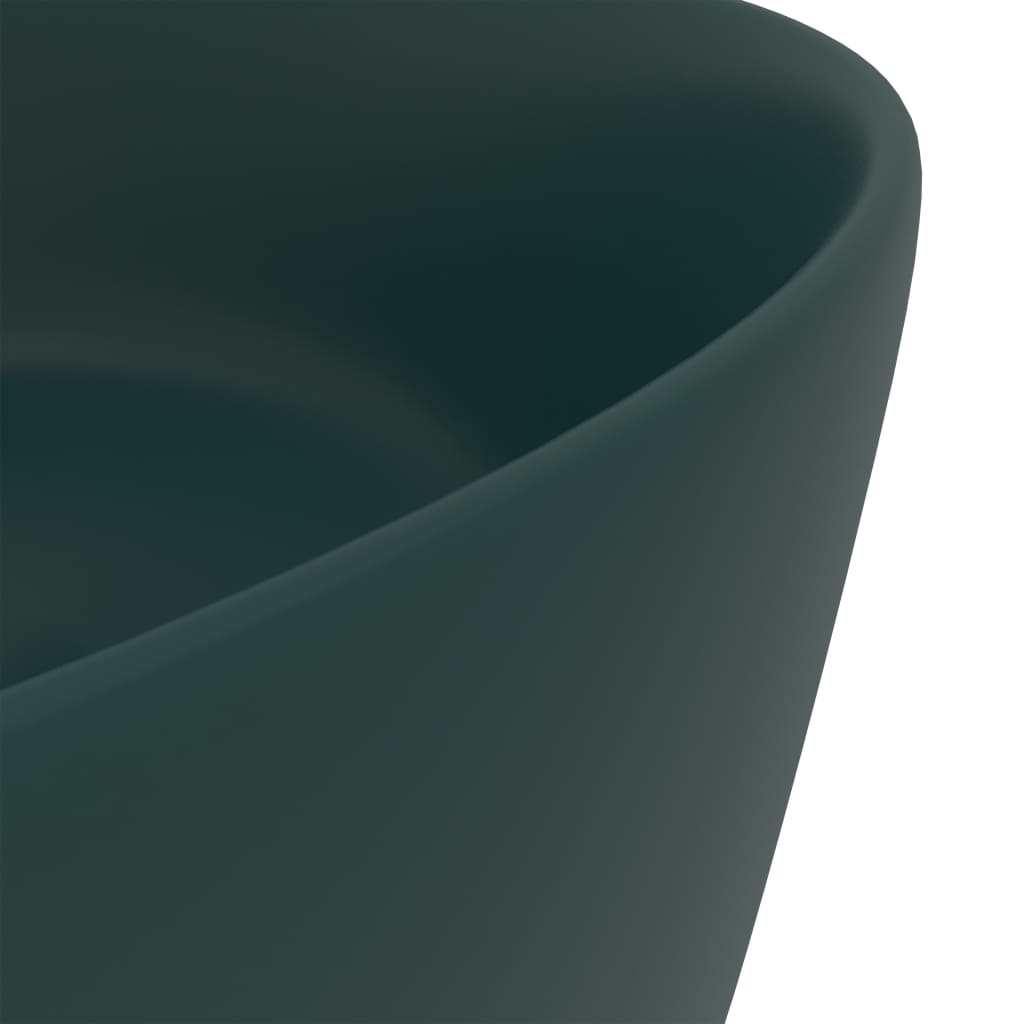 vidaXL Luxury Wash Basin Round Matt Dark Green 40x15 cm Ceramic