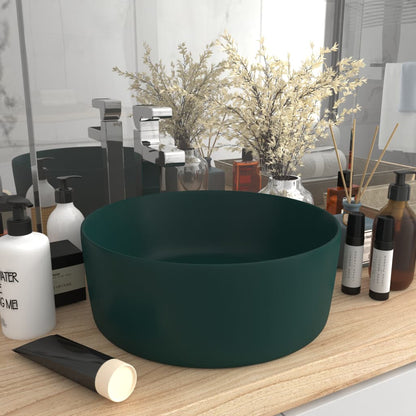 vidaXL Luxury Wash Basin Round Matt Dark Green 40x15 cm Ceramic