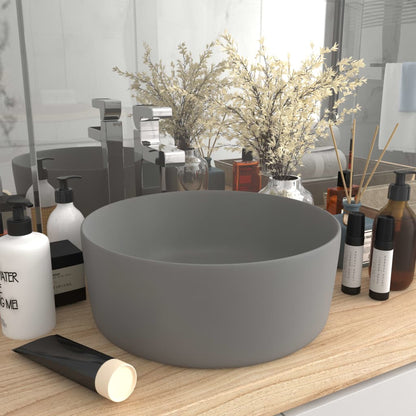 vidaXL Luxury Wash Basin Round Matt Light Grey 40x15 cm Ceramic
