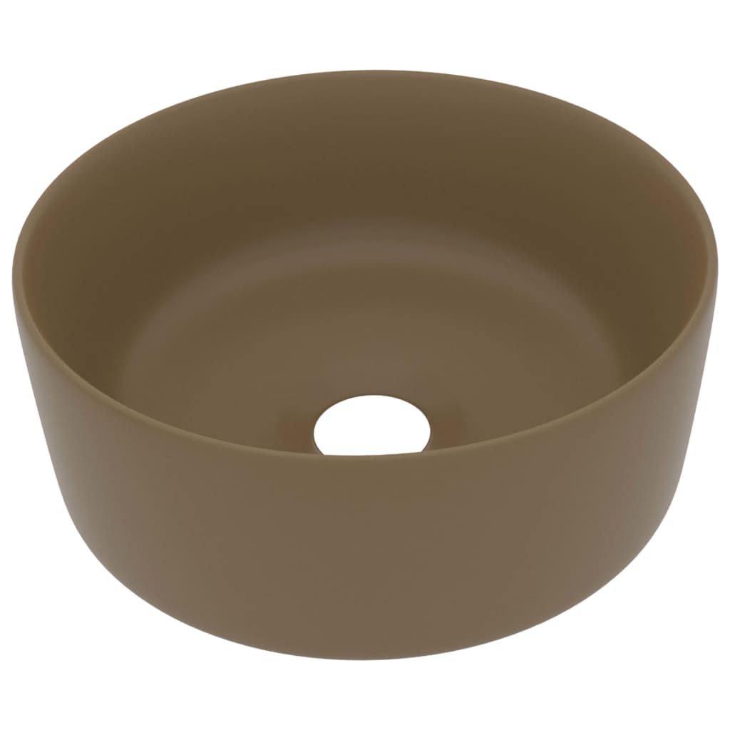 147018 vidaXL Luxury Wash Basin Round Matt Cream 40x15 cm Ceramic