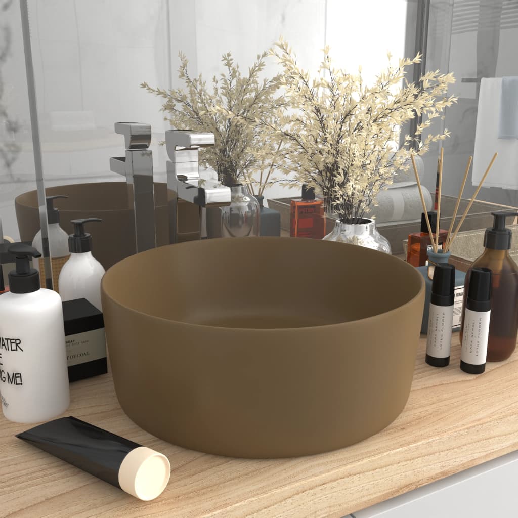 147018 vidaXL Luxury Wash Basin Round Matt Cream 40x15 cm Ceramic