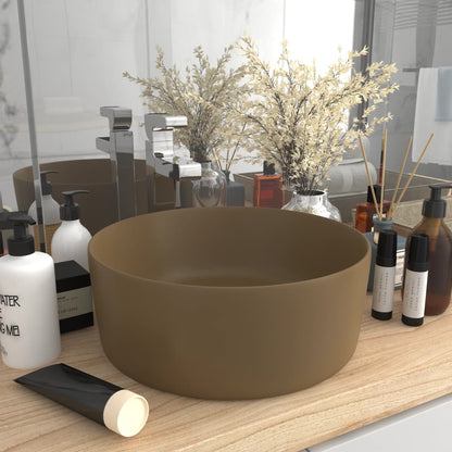 147018 vidaXL Luxury Wash Basin Round Matt Cream 40x15 cm Ceramic