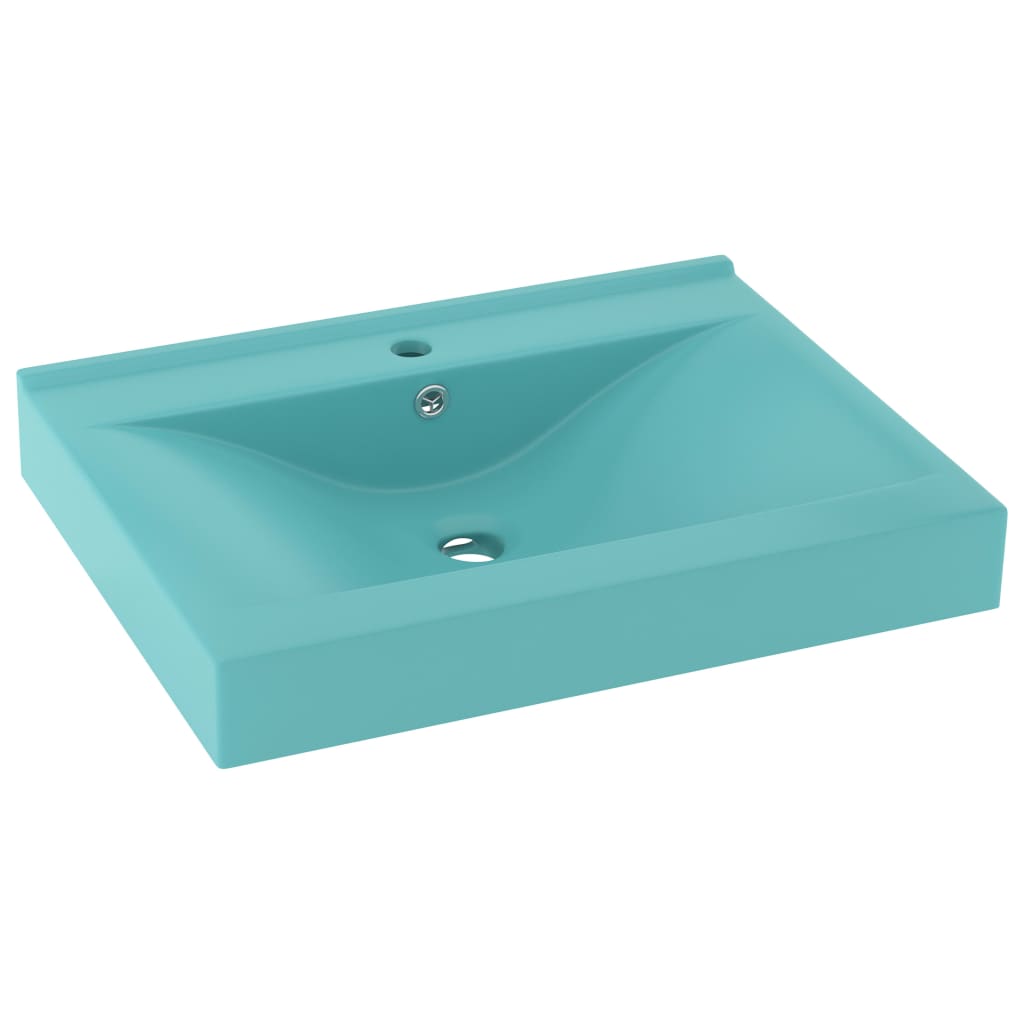 vidaXL Luxury Basin with Faucet Hole Matt Light Green 60x46 cm Ceramic