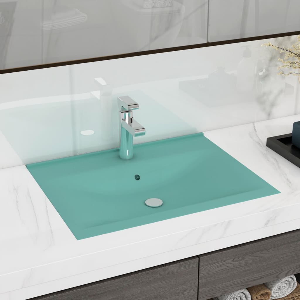 vidaXL Luxury Basin with Faucet Hole Matt Light Green 60x46 cm Ceramic