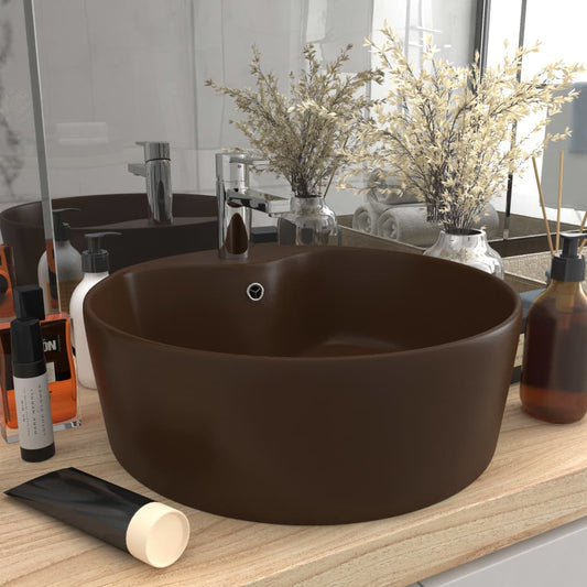 vidaXL Luxury Wash Basin with Overflow Matt Dark Brown 36x13 cm Ceramic