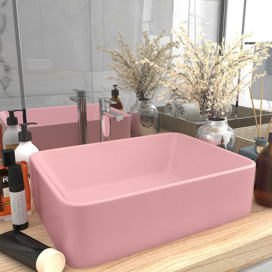 147043 vidaXL Luxury Wash Basin Matt Pink 41x30x12 cm Ceramic