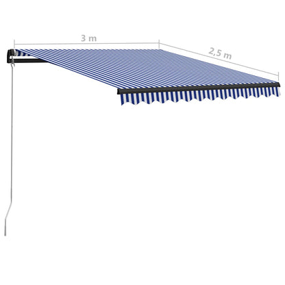 vidaXL Manual Retractable Awning 300x250 cm Blue and White