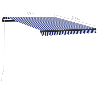 vidaXL Manual Retractable Awning 350x250 cm Blue and White