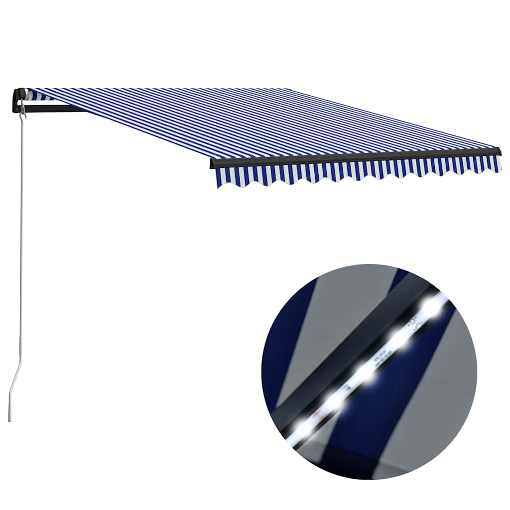 vidaXL Manual Retractable Awning with LED 300x250 cm Blue and White