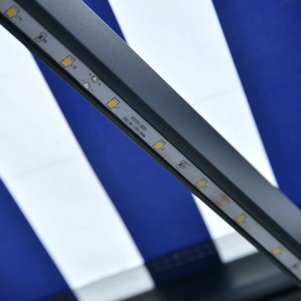 vidaXL Manual Retractable Awning with LED 300x250 cm Blue and White
