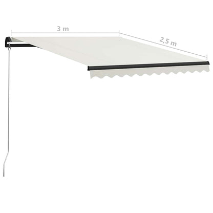 vidaXL Manual Retractable Awning with LED 300x250 cm Cream