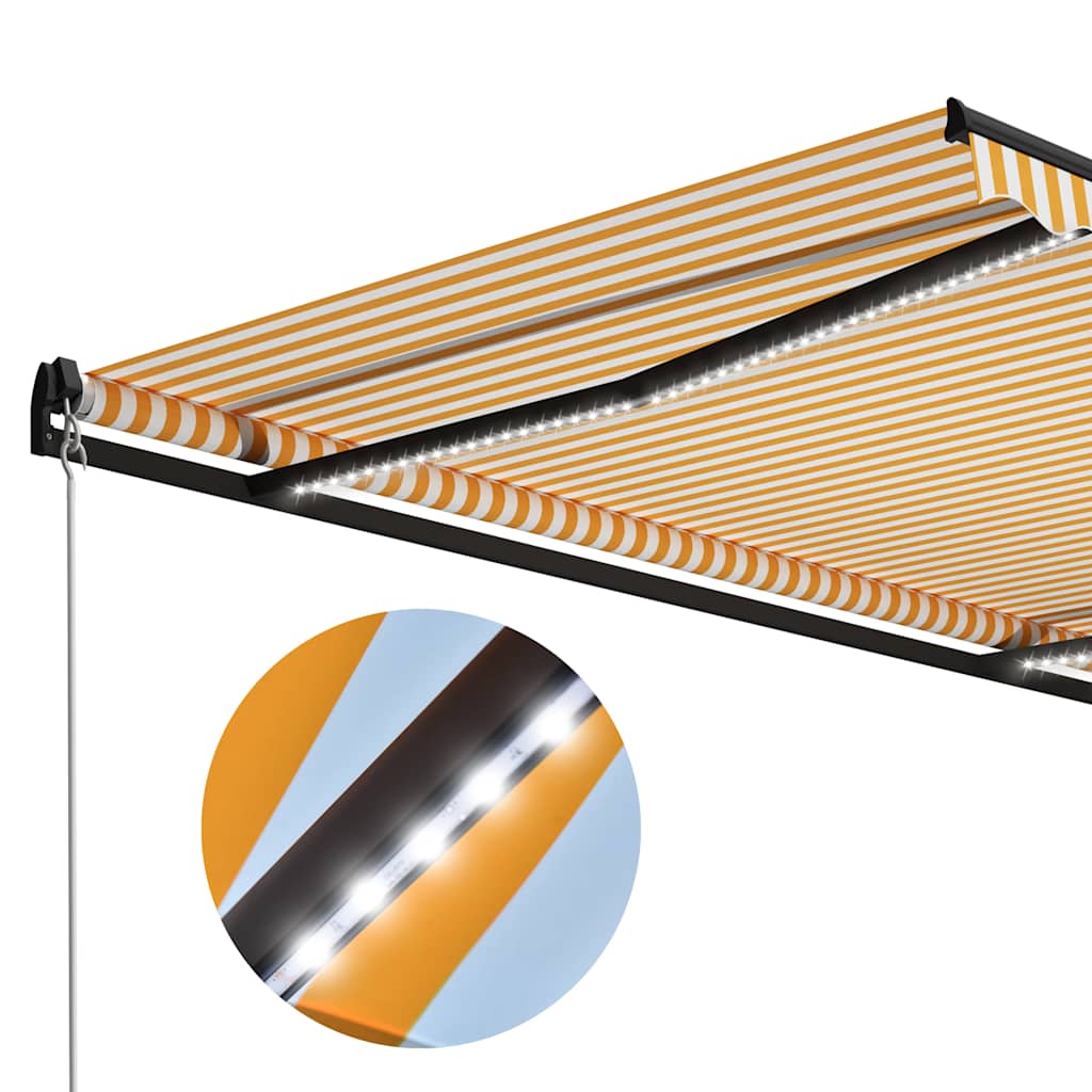 vidaXL Manual Retractable Awning with LED 300x250 cm Yellow and White