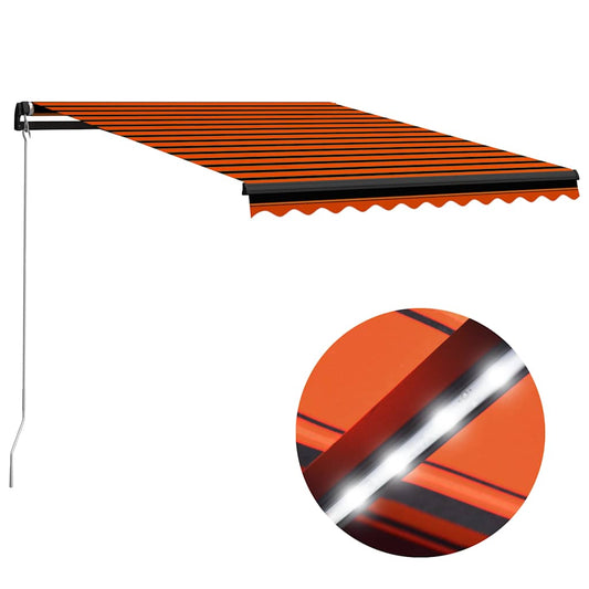 vidaXL Manual Retractable Awning with LED 300x250 cm Orange and Brown