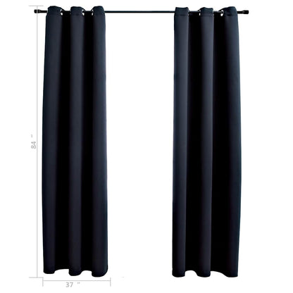 vidaXL Blackout Curtains with Rings 2 pcs Black 37"x84" Fabric