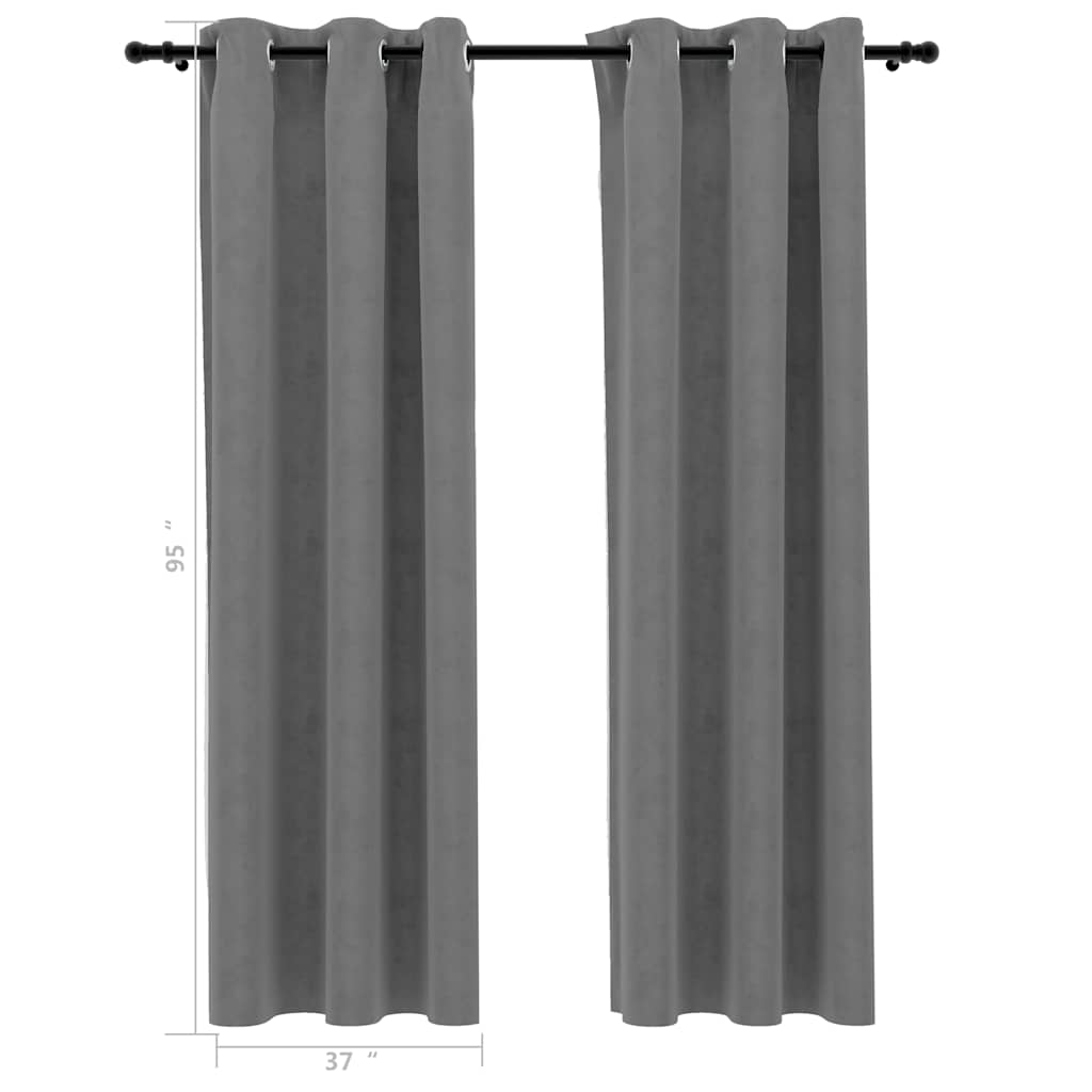 vidaXL Blackout Curtains with Rings 2 pcs Grey 37"x95" Velvet