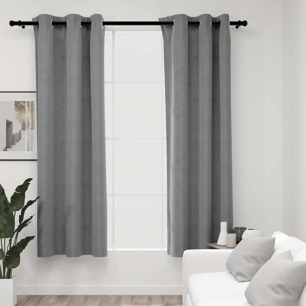 vidaXL Blackout Curtains with Rings 2 pcs Grey 37"x95" Velvet
