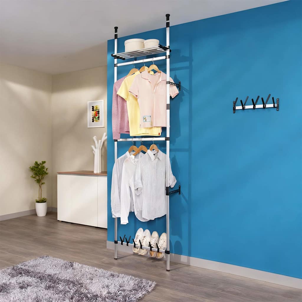 321107 vidaXL Telescopic Wardrobe System with Rods and Shelf Aluminium