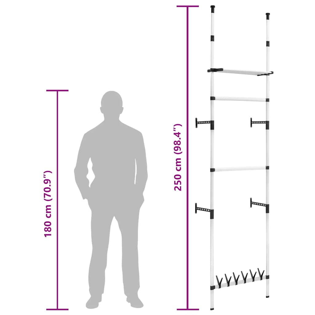 vidaXL Telescopic Wardrobe System with Rods and Shelf Aluminium
