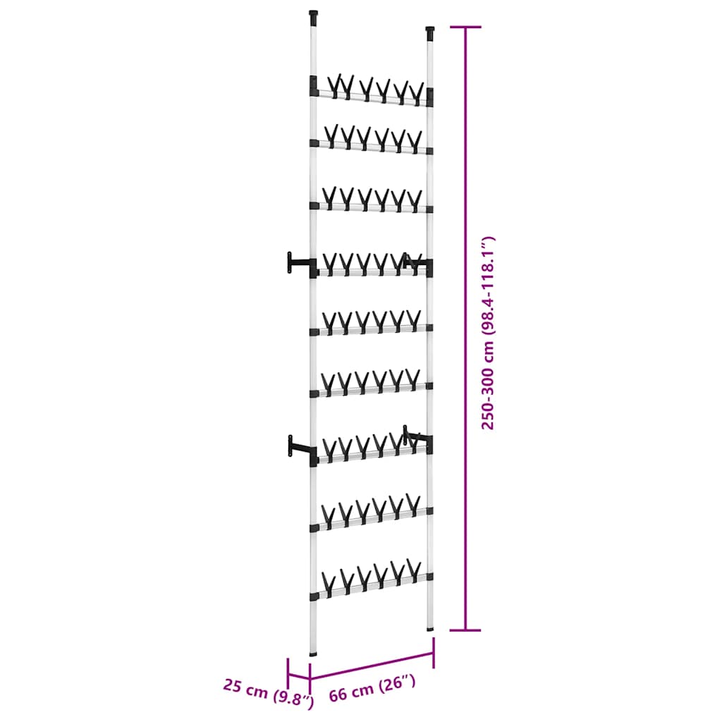 vidaXL Telescopic Shoe Rack with Rods Aluminium