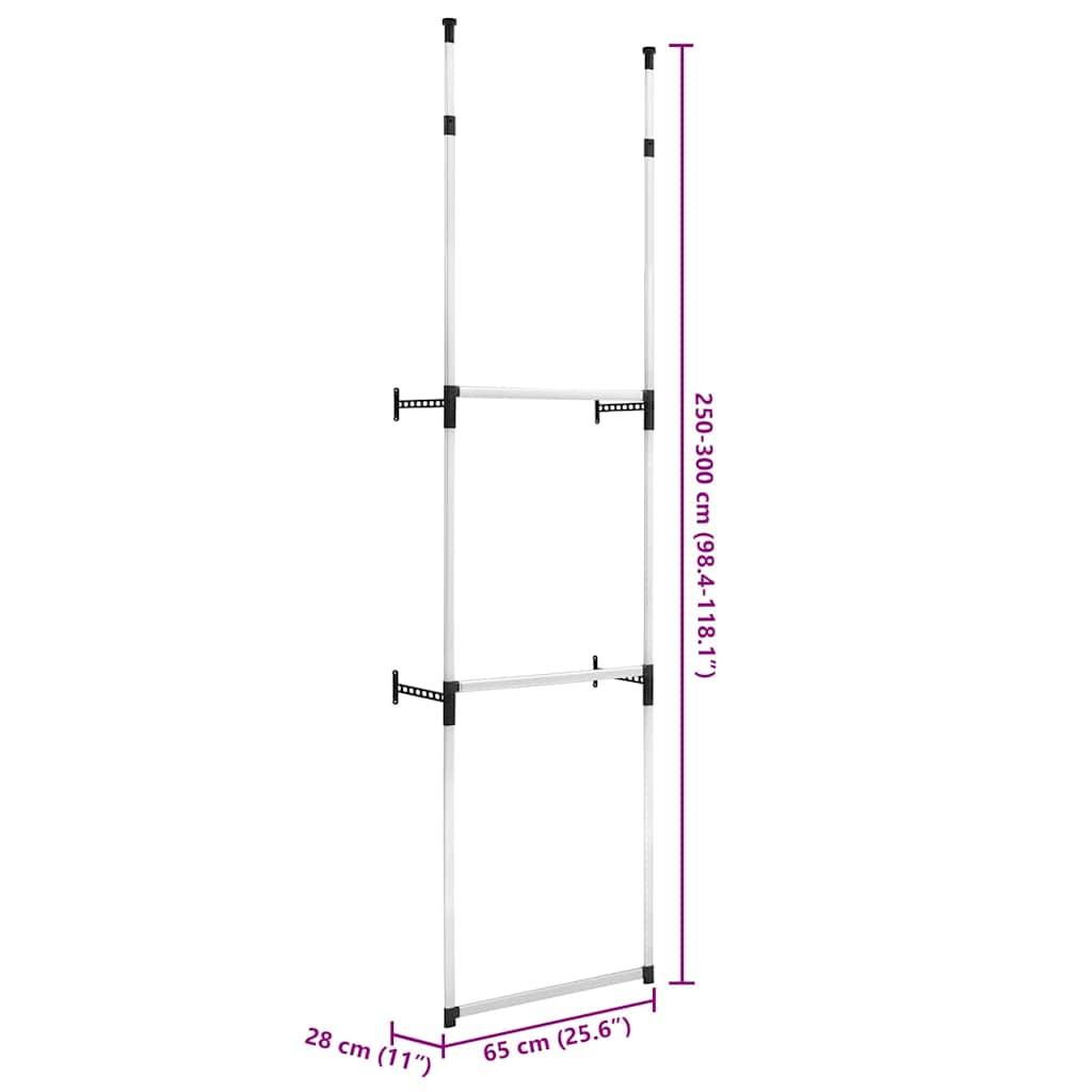321112 vidaXL Telescopic Wardrobe System with Rods Aluminium