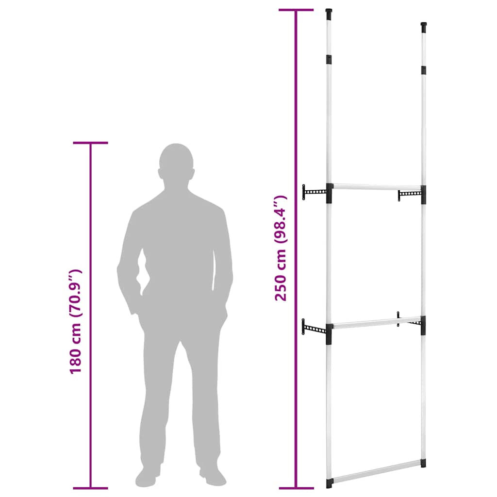 vidaXL Telescopic Wardrobe System with Rods Aluminium