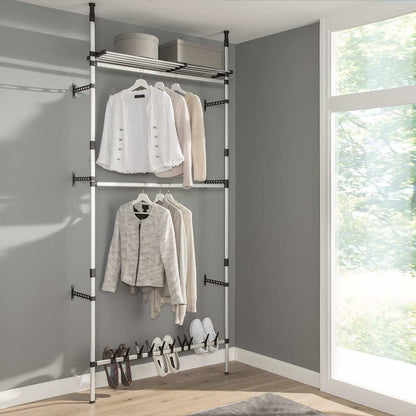 321114 vidaXL Telescopic Wardrobe System with Rods and Shelf Aluminium