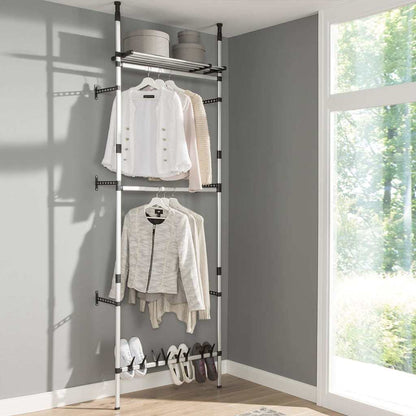 321114 vidaXL Telescopic Wardrobe System with Rods and Shelf Aluminium