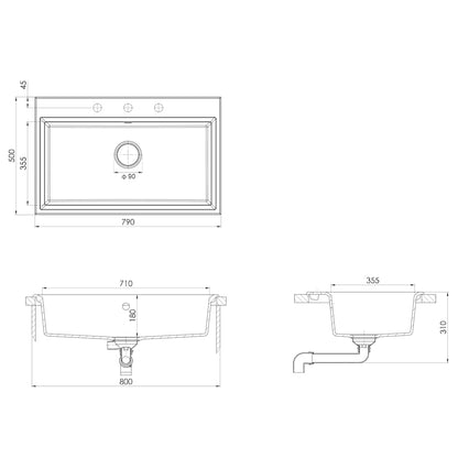 vidaXL Kitchen Sink Beige 79 x 50 x 31 cm Granite