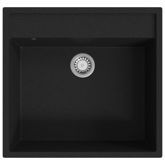 vidaXL Kitchen Sink with Overflow Hole Black Granite