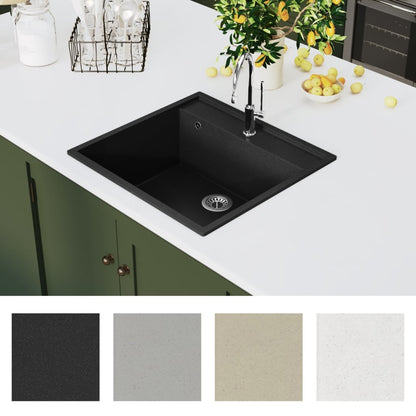 vidaXL Kitchen Sink with Overflow Hole Black Granite