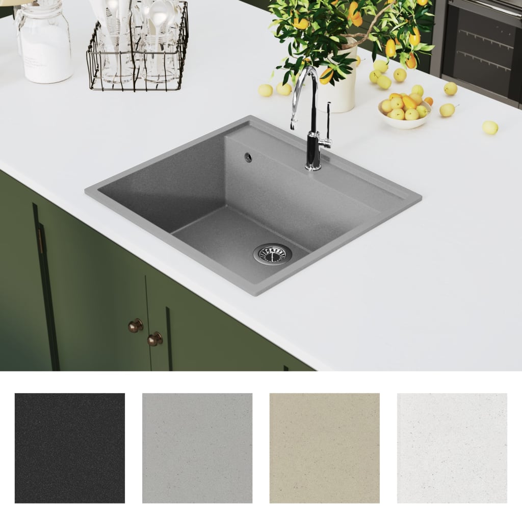 vidaXL Kitchen Sink with Overflow Hole Grey Granite