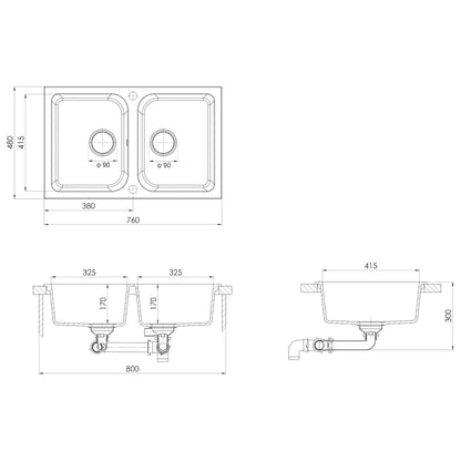 vidaXL Kitchen Sink Grey 76 x 48 x 30 cm Granite